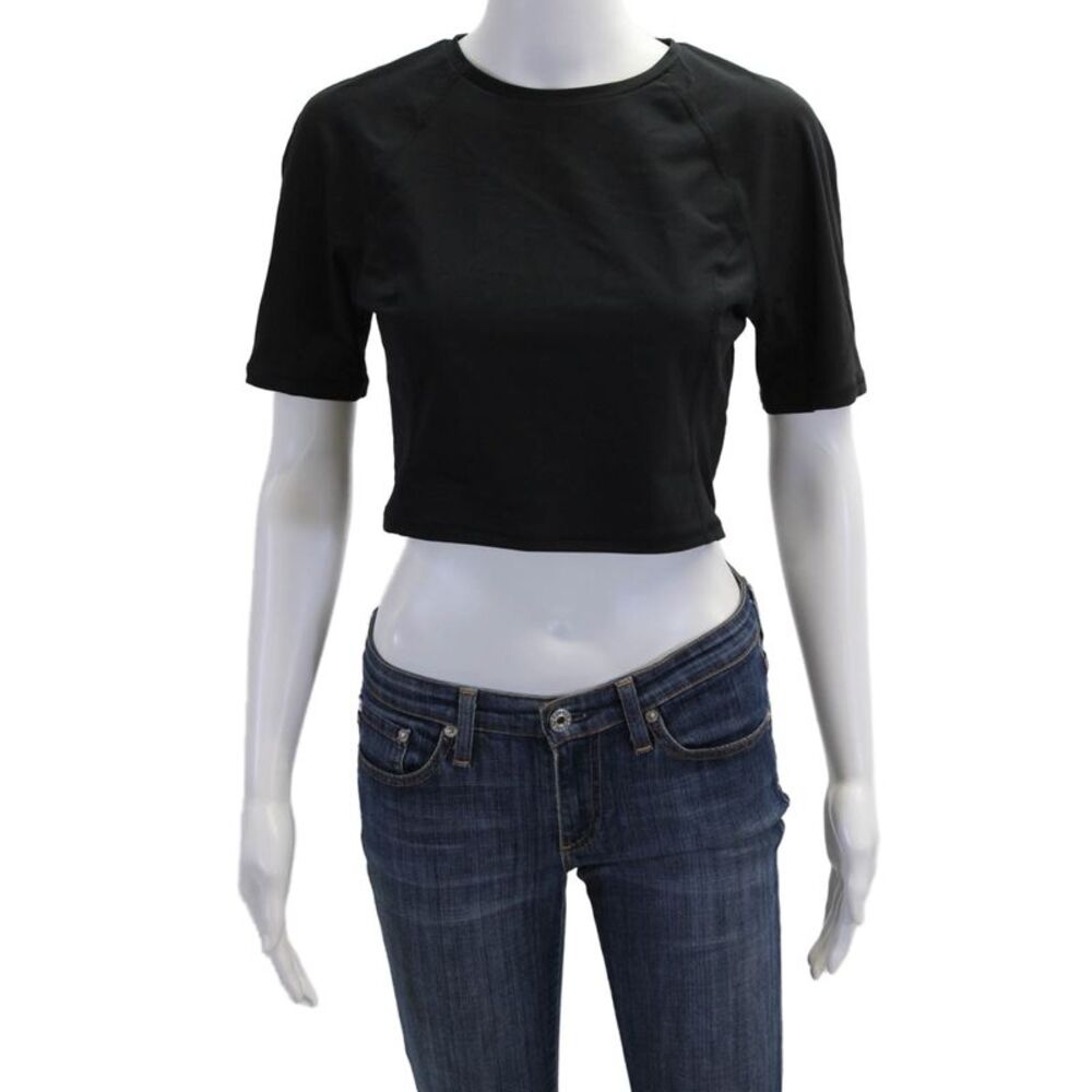 The Upside Women's Round Neck Short Sleeves Workout Cropped Top Black Size L